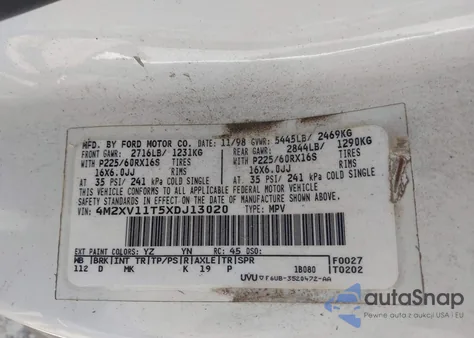 1999 Mercury Villager Estate/Sport from USA, damaged, VIN 4M2XV11T5XDJ13020